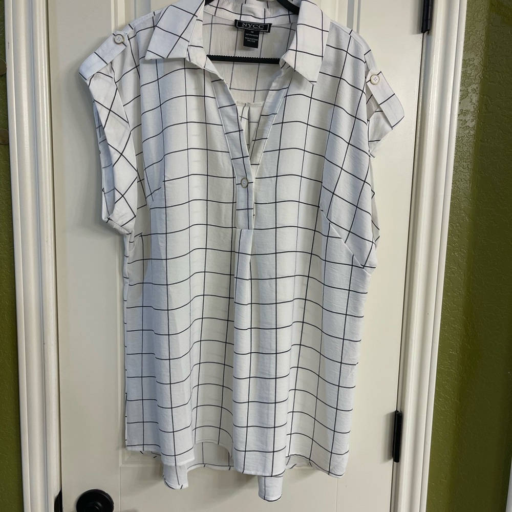 Caslon White and Black Checkered Women's Top